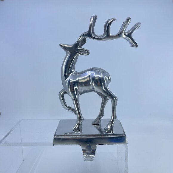 silver tone metal reindeer stocking holders with antler holiday decor pair - Picture 6 of 9